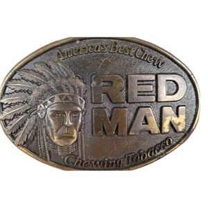 Red Man Chewing Tobacco Brass Belt Buckle 1988 Limited Edition The Pinkerton